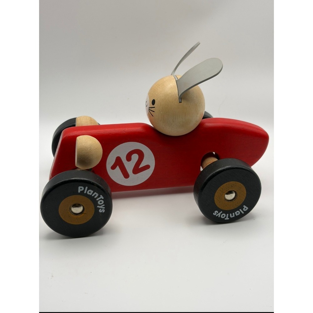 PlanToys Wooden Bunny Racing Car Red Number 12 Rabbit Driver Toy TH 082121